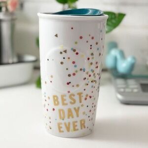 Starbucks "Best Day Ever" Confetti Tumbler Ceramic with Lid 10 oz‎